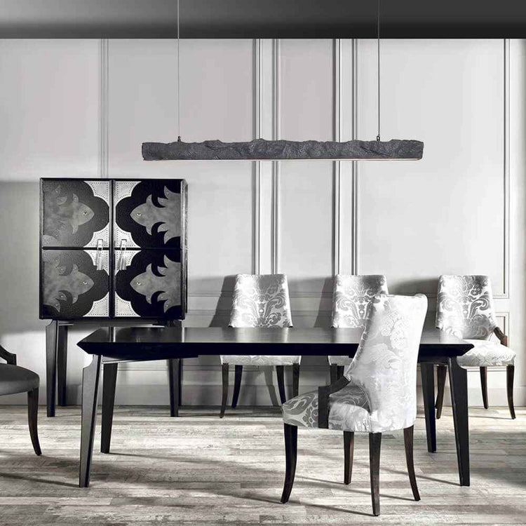 Suspension linéaire LED, barre gris foncé texturée et câbles de suspension