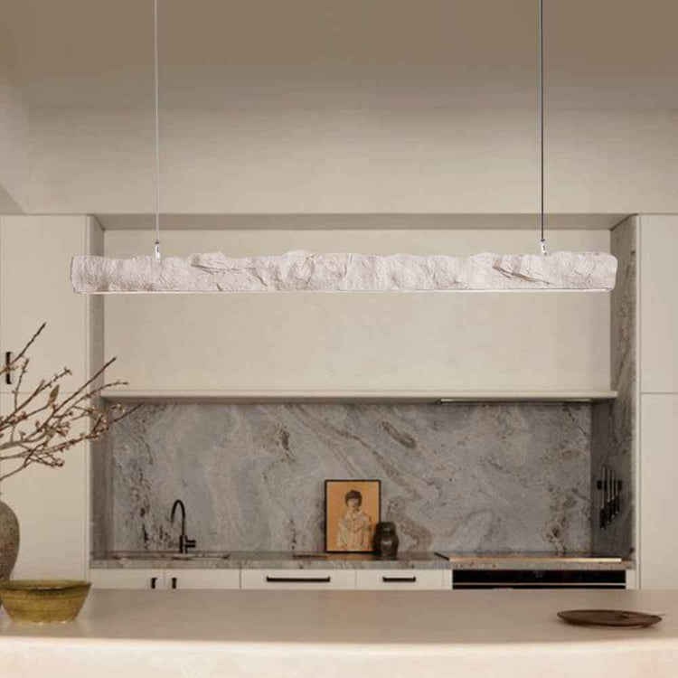 Suspension linéaire LED, barre beige claire texturée suspendue par deux câbles
