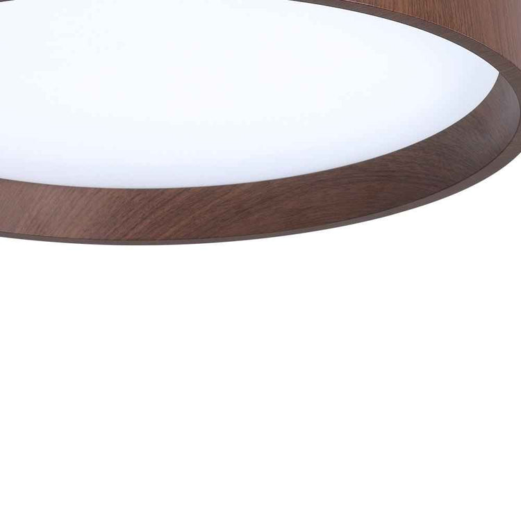 Plafonnier LED rond à effet bois, bord brun et diffuseur blanc