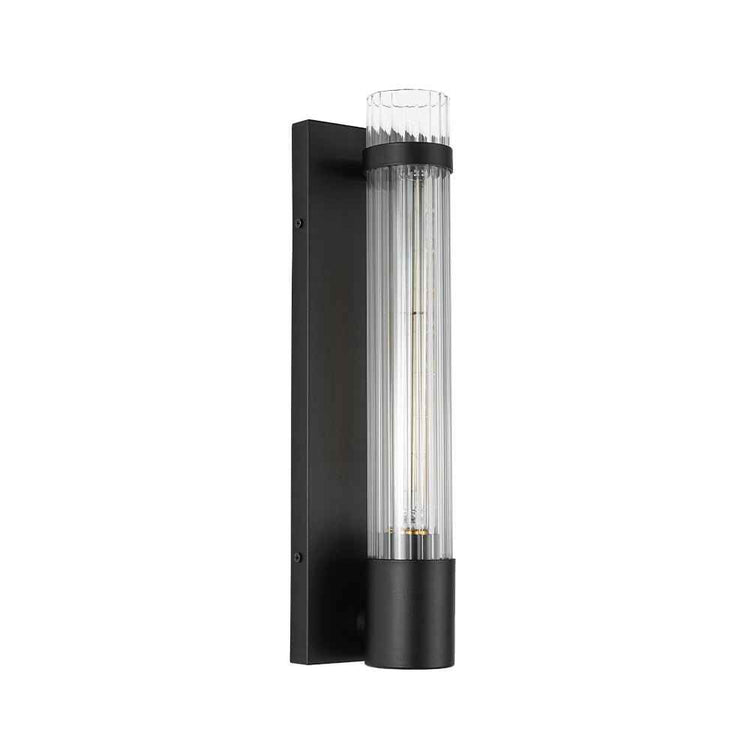 Applique murale avec tube en verre cylindrique rayé et support noir, lumière blanche