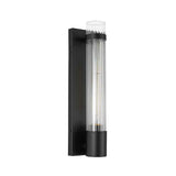 Applique murale avec tube en verre cylindrique rayé et support noir, lumière blanche