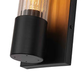 Applique murale noire avec base cylindrique et tube en verre rayé, lumière chaude