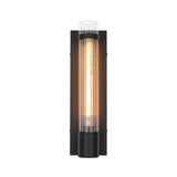Applique murale avec tube en verre cylindrique rayé et support noir, éclairage chaud