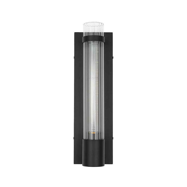 Applique murale avec tube en verre cylindrique rayé et support noir, lumière blanche