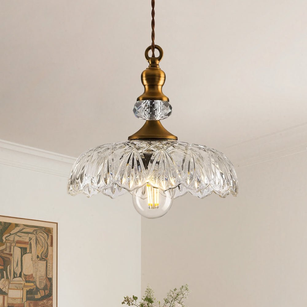 Suspension Luminaire Lotus Dôme Verre Fleur Design pour Salle à Manger