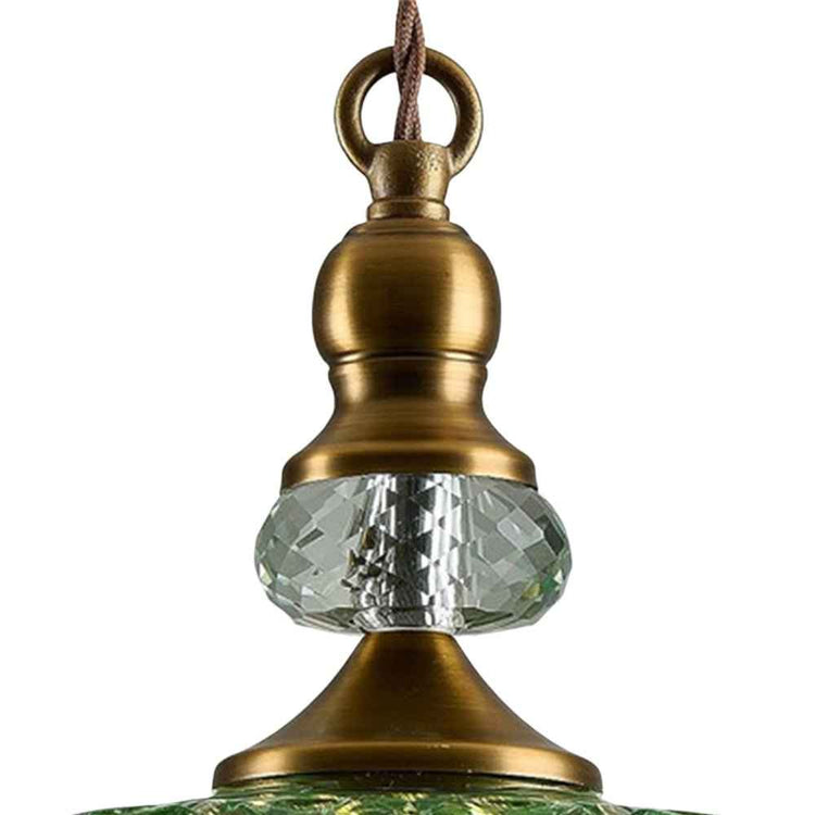 Suspension avec monture laiton et diffuseur en verre facetté transparent