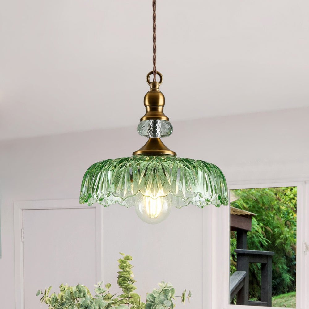 Suspension Luminaire Lotus Dôme Verre Fleur Design pour Salle à Manger