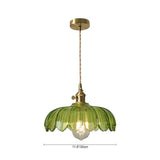 Suspension en verre vert dôme fleur avec fixation dorée au plafond
