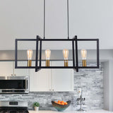 Lustre Cuisine Rectangulaire en Laiton Noir
