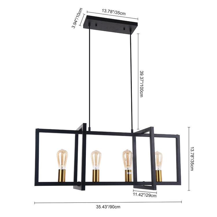 Lustre Cuisine Rectangulaire en Laiton Noir