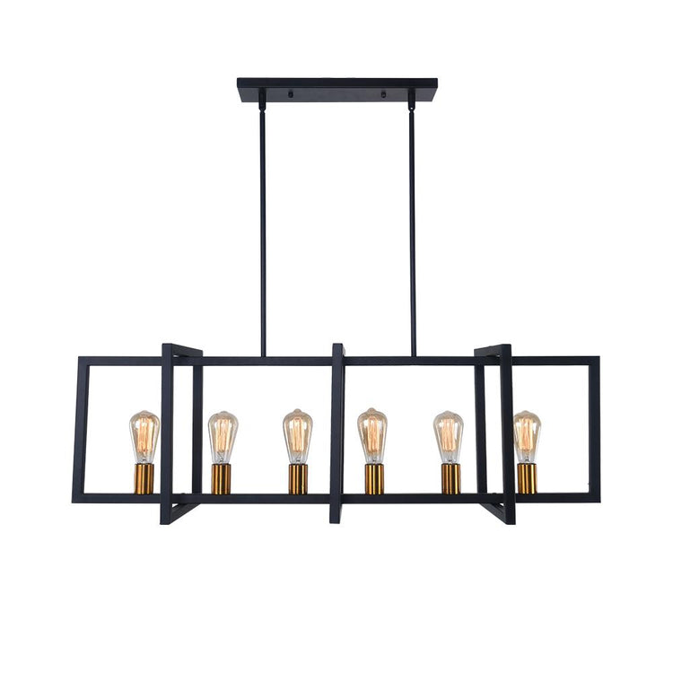Lustre Cuisine Rectangulaire en Laiton Noir