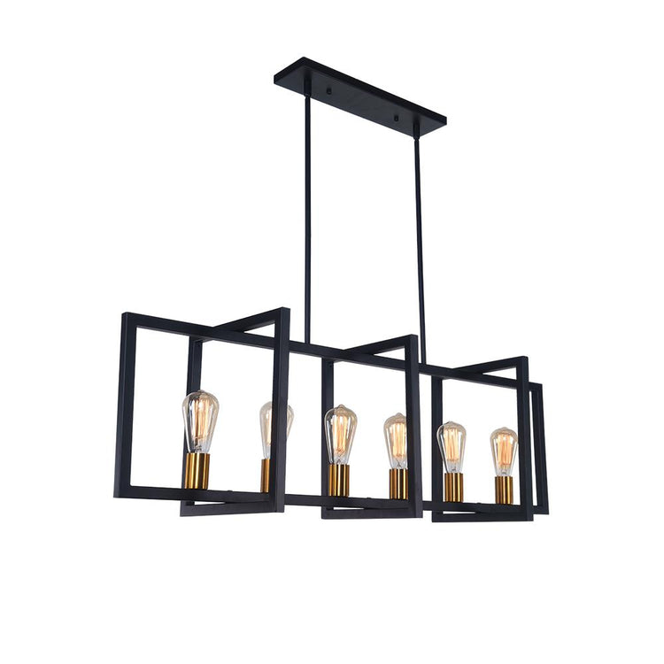 Lustre Cuisine Rectangulaire en Laiton Noir