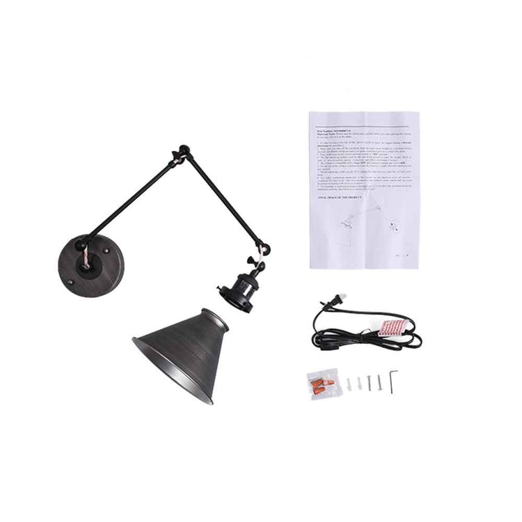 Applique murale en métal noir avec bras, abat-jour et accessoires de montage