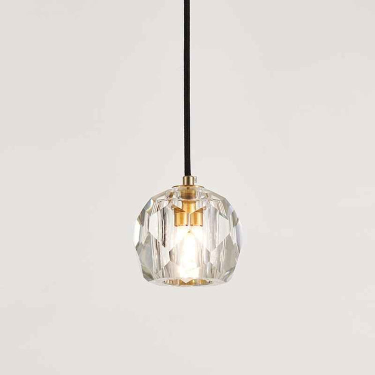 Suspension en cristal transparent facetté avec ampoule visible, câble noir