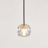 Suspension en cristal transparent facetté avec ampoule visible, câble noir