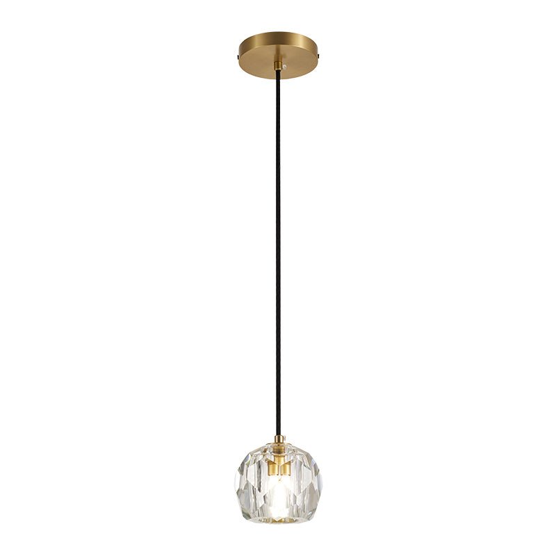 Suspension en cristal facetté suspendue par câble noir, fixation laiton