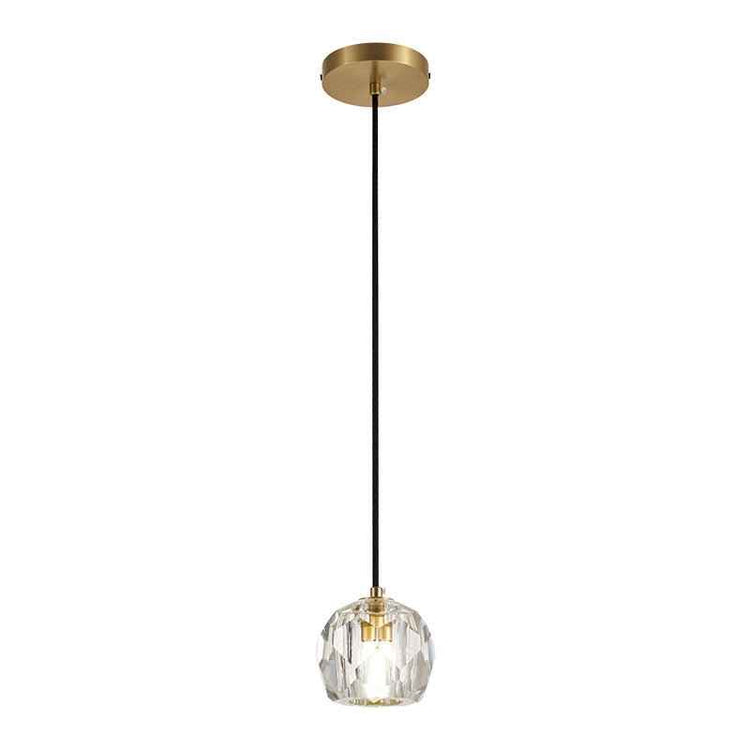 Suspension en cristal facetté suspendue par câble noir, fixation laiton
