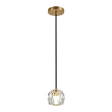 Suspension en cristal facetté suspendue par câble noir, fixation laiton