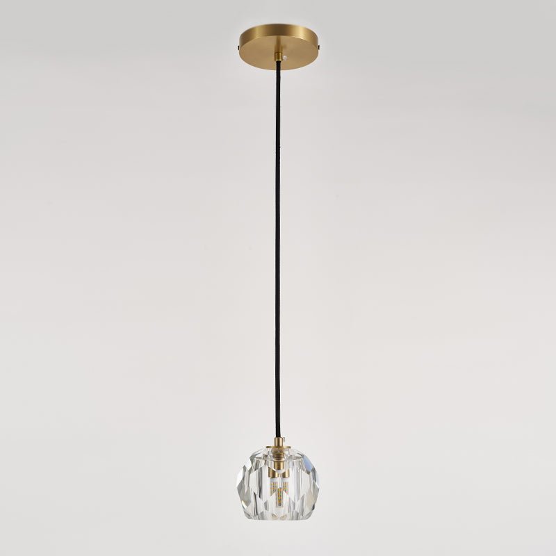 Suspension en cristal facetté, fixation plafond ronde laiton et câble noir