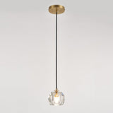 Suspension en cristal facetté avec socle rond laiton et tige noire