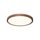 Plafonnier LED ultra-fin minimaliste rond, bord en bois brun, diffuseur blanc