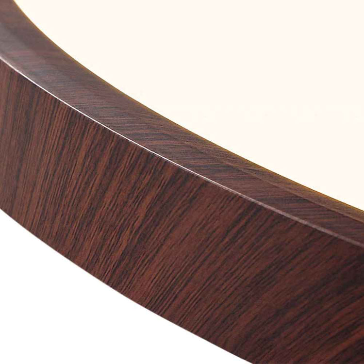 Plafonnier LED ultra-fin à anneau bois marron, bord métallisé.
