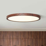 Plafonnier LED ultra-fin minimaliste avec anneau en bois brun et diffuseur blanc