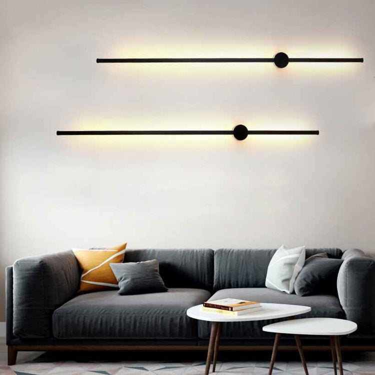 Appliques murales LED minimalistes : deux barres horizontales noires avec pastilles rondes