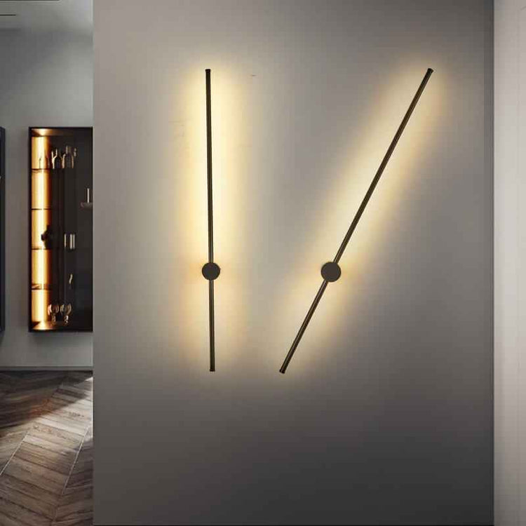 Appliques murales LED minimalistes : deux barres noires inclinées avec pastilles rondes