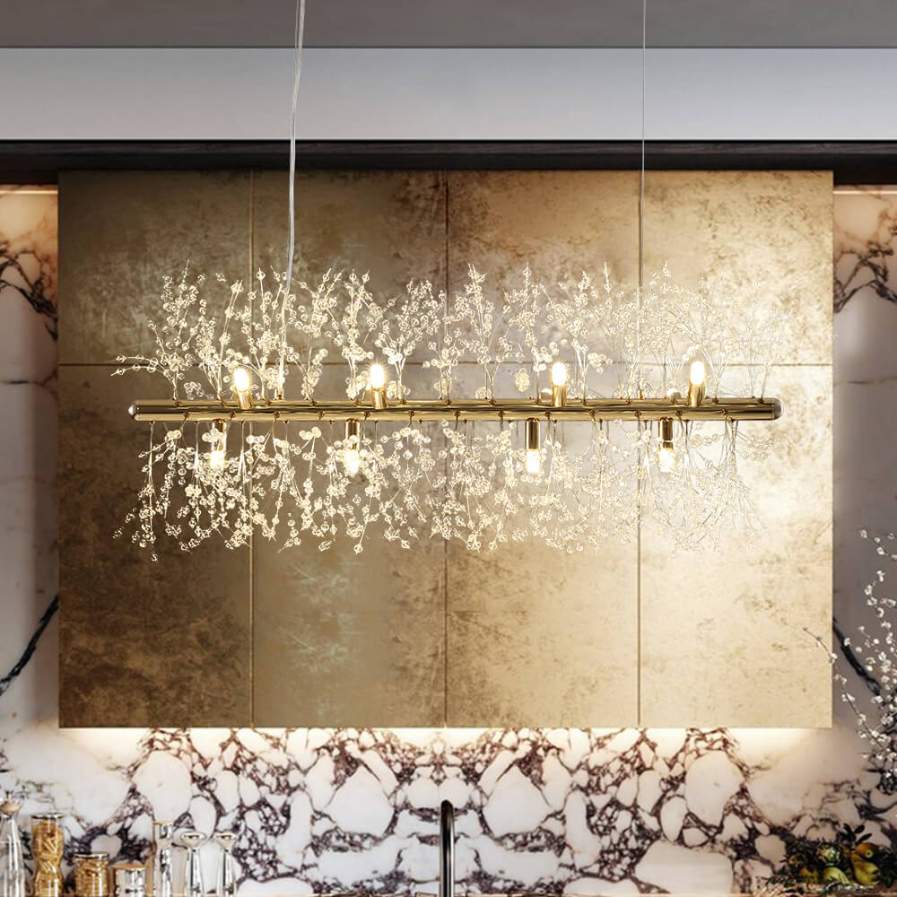 Lustre Cristal Moderne 12 Lumières Linéaire pour Salle à Manger