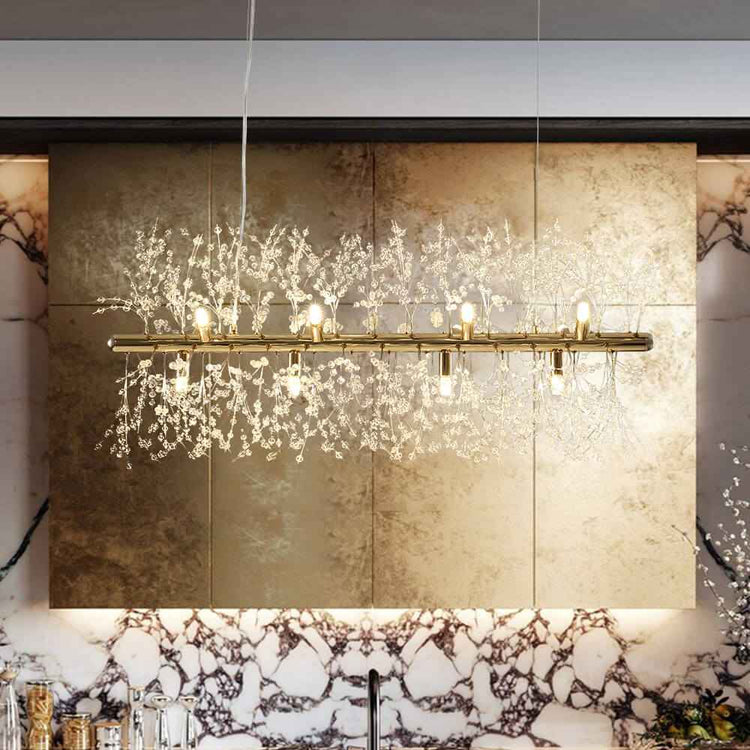 Lustre Cristal Moderne 12 Lumières Linéaire pour Salle à Manger