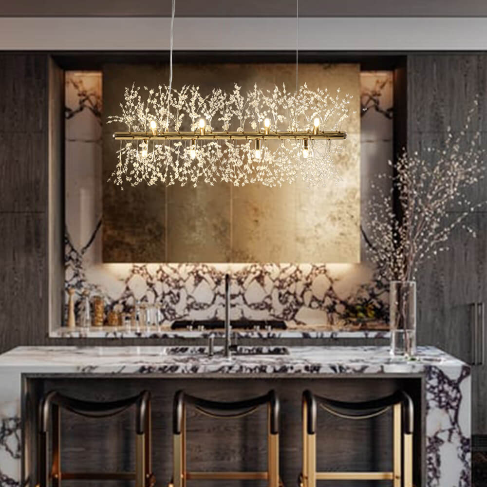 Lustre Cristal Moderne 12 Lumières Linéaire pour Salle à Manger