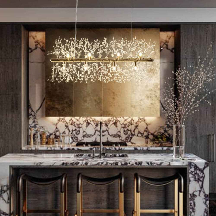 Lustre Cristal Moderne 12 Lumières Linéaire pour Salle à Manger