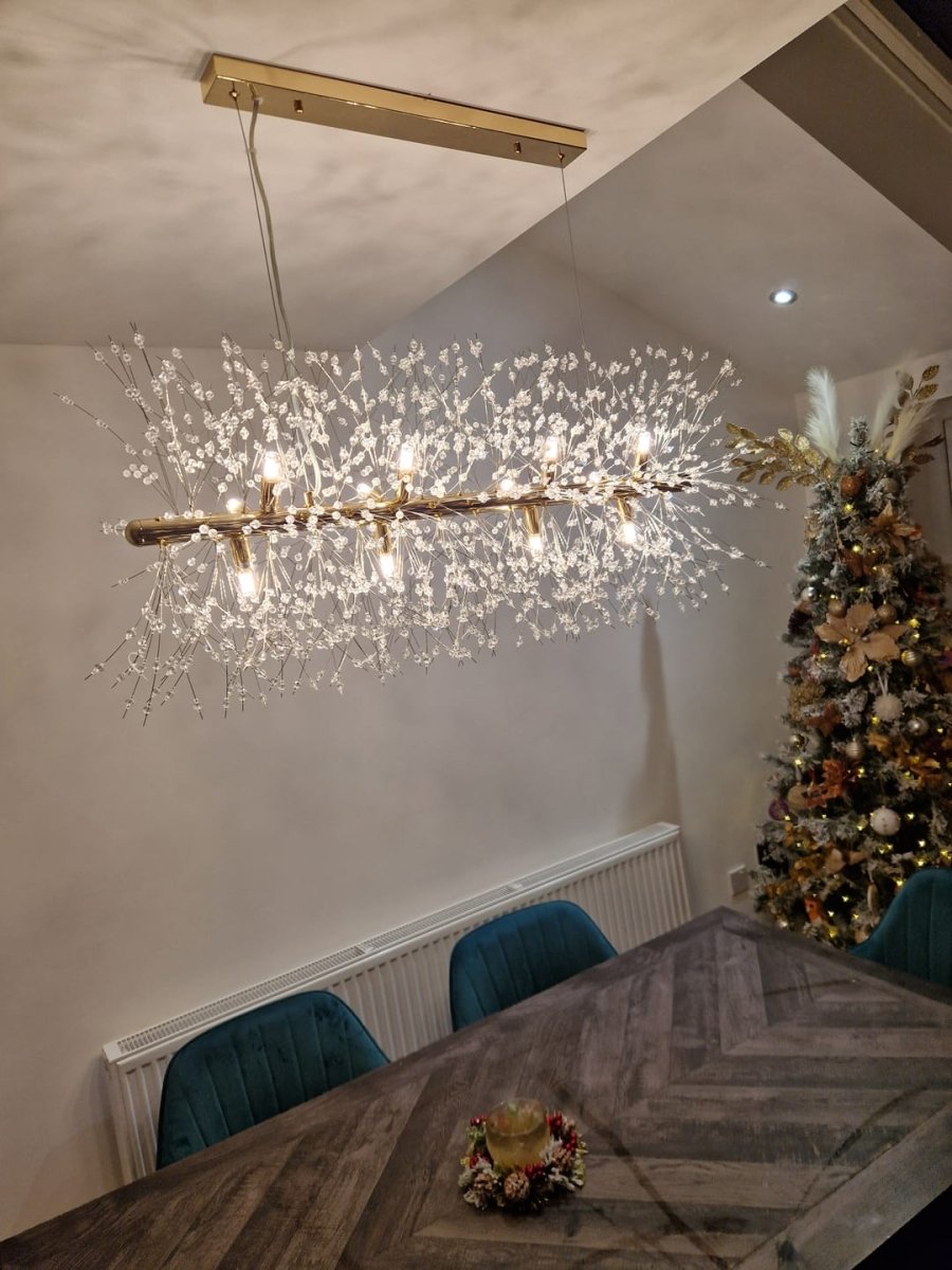 Lustre Cristal Moderne 12 Lumières Linéaire pour Salle à Manger