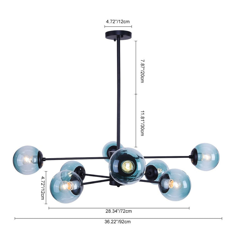 Lustre Salon Boule en Verre Bleu 98 cm