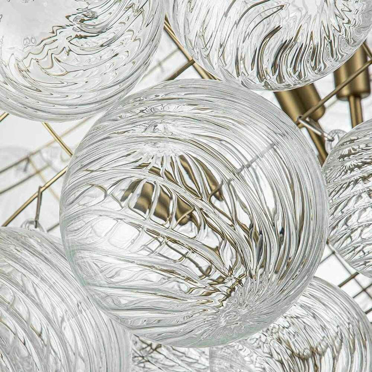 Globes en verre strié, finition argentée, détails ondulés visibles en gros plan