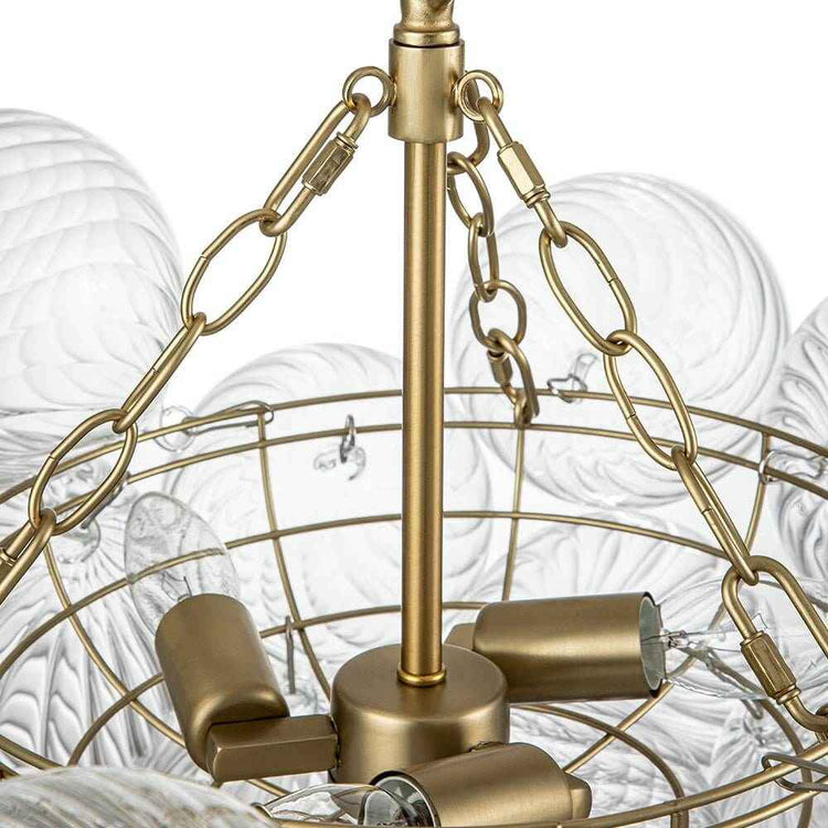 Suspension grappe de boules en verre, monture laiton avec chaînes et tige centrale