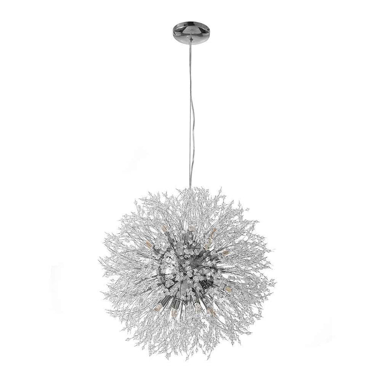 Suspension sputnik en cristal chromé, boule étoilée ajourée.