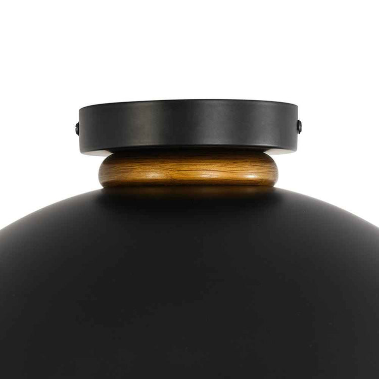 Plafonnier dôme noir avec base circulaire et liseré intérieur doré, 1 lumière.