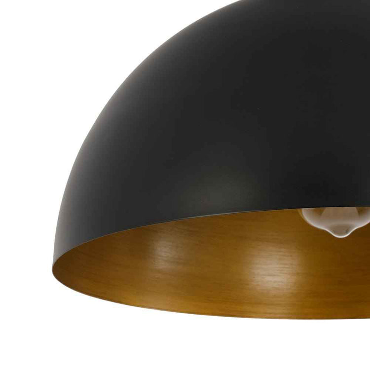 Abat-jour du plafonnier dôme noir et intérieur doré, bord biseauté, 1 lumière.