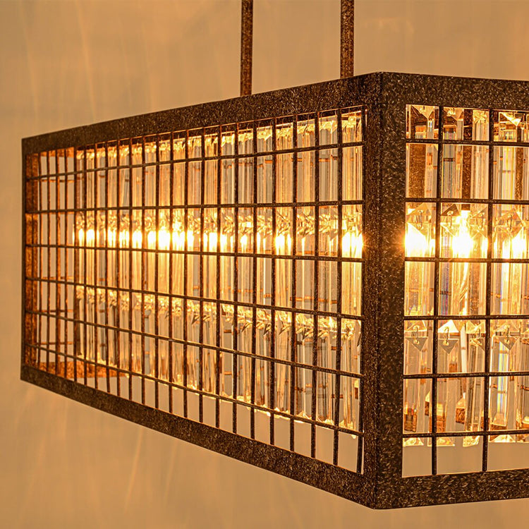 Lustre Cristal Moderne Campagne Chic Rectangulaire Suspension Cuisine pour Salle à Manger