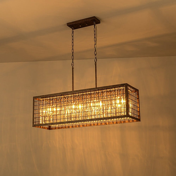 Lustre Cristal Moderne Campagne Chic Rectangulaire Suspension Cuisine pour Salle à Manger