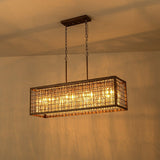 Lustre Cristal Moderne Campagne Chic Rectangulaire Suspension Cuisine pour Salle à Manger