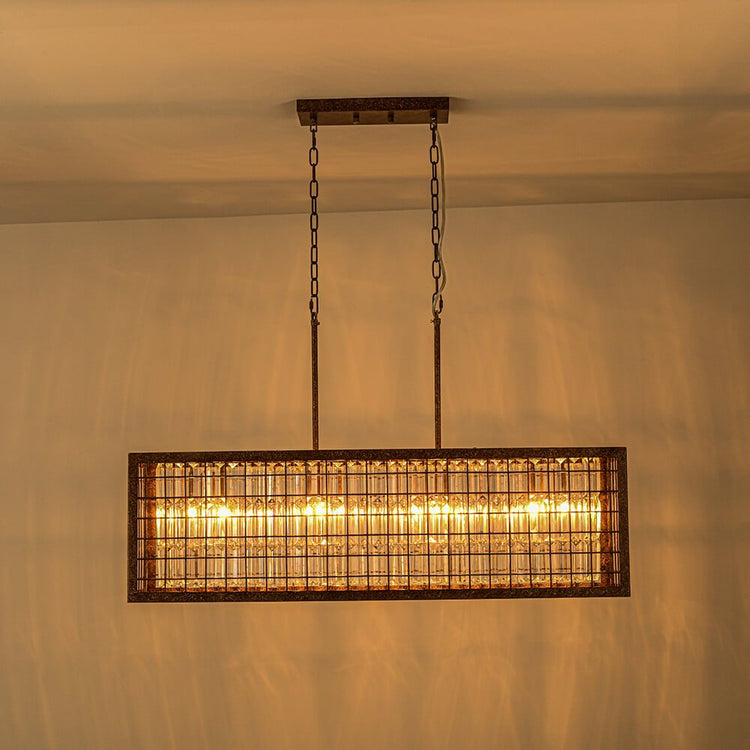 Lustre Cristal Moderne Campagne Chic Rectangulaire Suspension Cuisine pour Salle à Manger