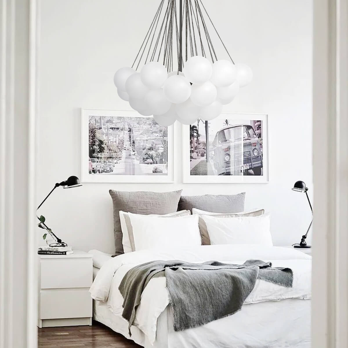 Lustre Boule Verre Suspendu Moderne Grappe Luminaire pour Salon