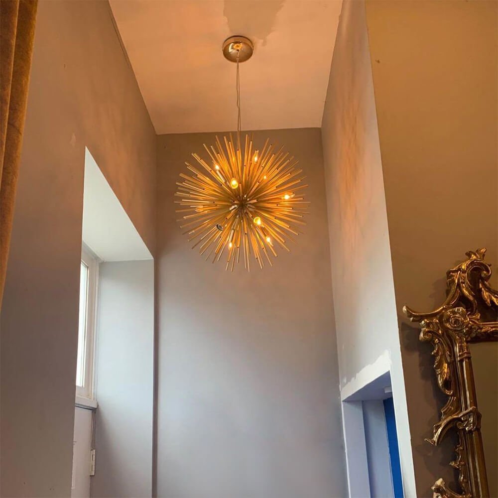 Lustre Salle à Manger Soleil en Métal Doré