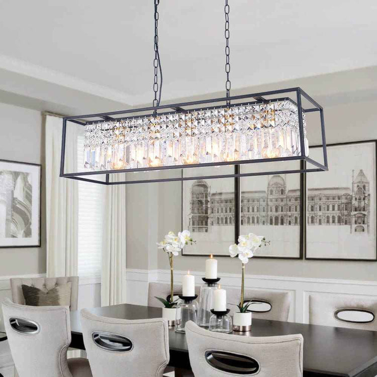 Lustre Cristal Moderne Rectangulaire Cuisine Suspension Cuisine pour Salle à Manger