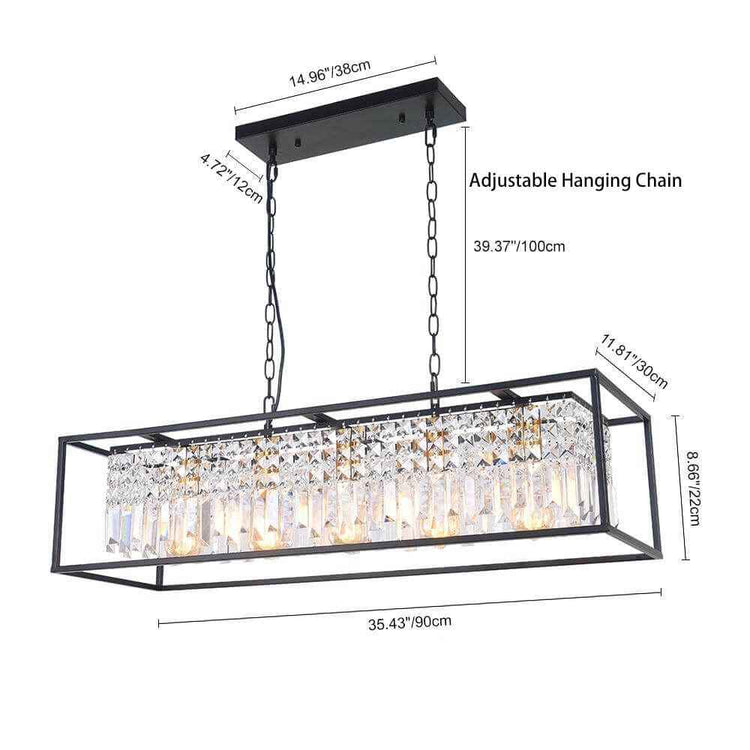 Lustre Cristal Moderne Rectangulaire Cuisine Suspension Cuisine pour Salle à Manger