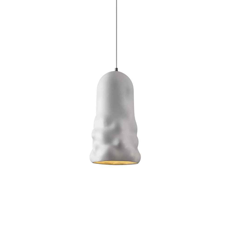 Suspension en céramique blanche, forme cloche texturée, bord doré.