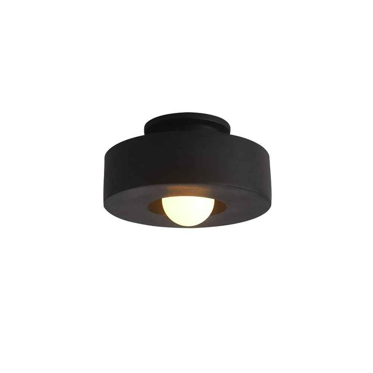 Plafonnier cylindrique noir à abat-jour en céramique, ouverture circulaire lumineuse